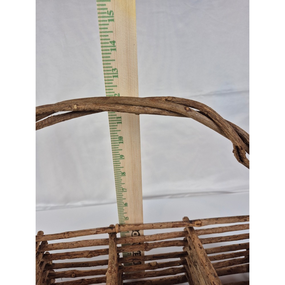 Large Vintage Rustic Twig Wood Basket Trug Primitive Farmhouse Cabin Decor - Picture 9 of 9